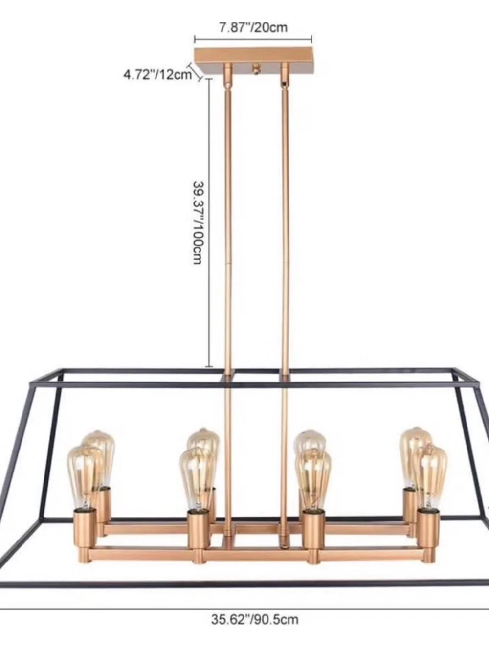 Modern Rectangular Chandelier in Black and Rose Gold